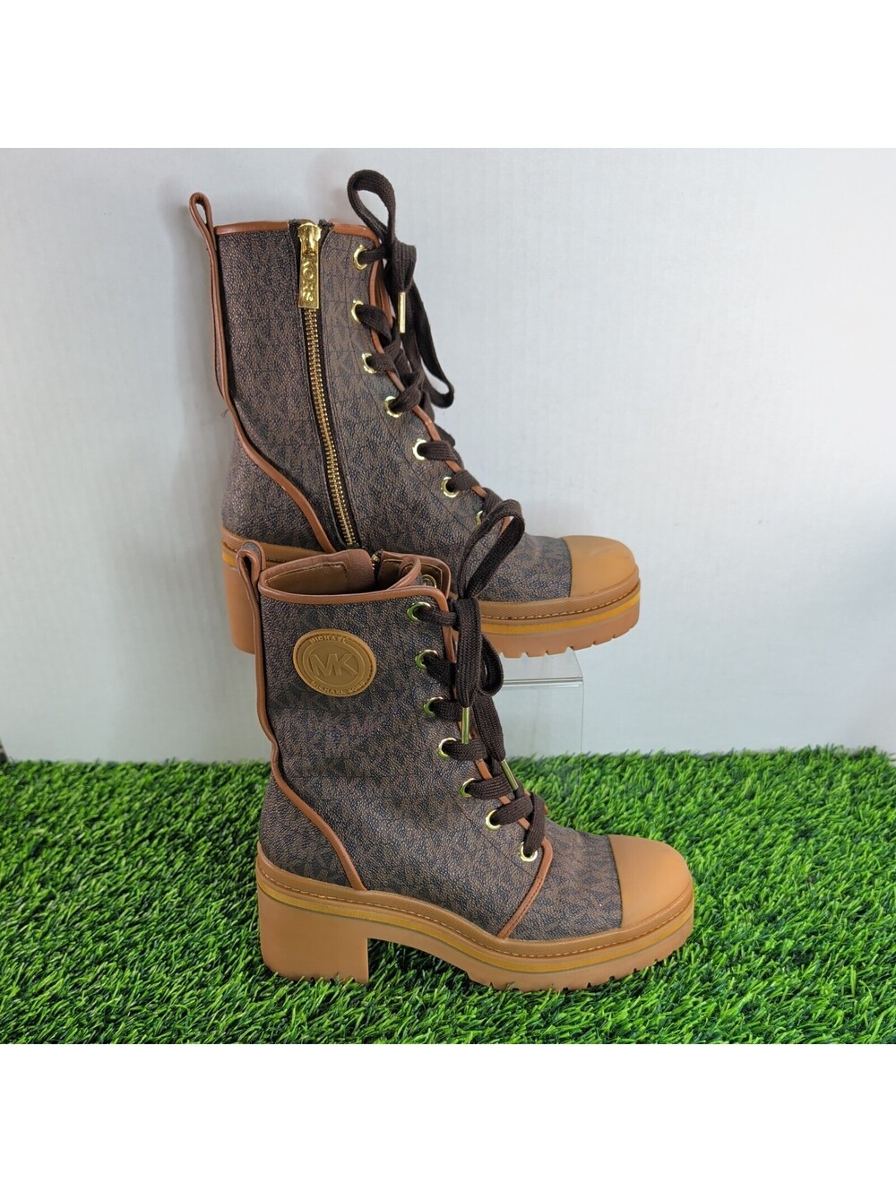 Michael Kors Women's Corey Logo Combat Boot Brown Size 7M